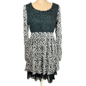 Areve Sz Lg‎ Black Dress Lace Crochet Bodice Mesh Ruffle Fairy Grunge Goth